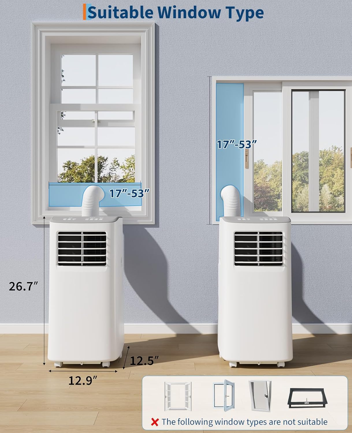 Garvee 8000 BTU Portable Air Conditioner, 3 in 1 AC Unit for Home Office with Dehumidifier, Cooling, Fan, Cools Up to 350 Sq. Ft., No-Drain Cooling, 24-Hour Timer, Quiet Operation, Grey Cover