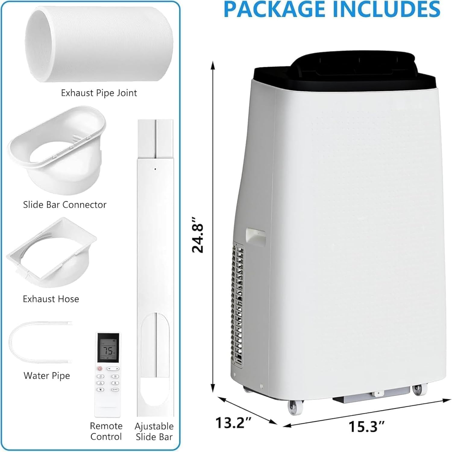 14000 BTU Portable Air Conditioner for Room up to 700 Sq.Ft - 3-in-1 Energy-Efficient AC Unit with Dehumidifier & 3-Speed Fan, Quiet Operation, Remote Control, Compact Design
