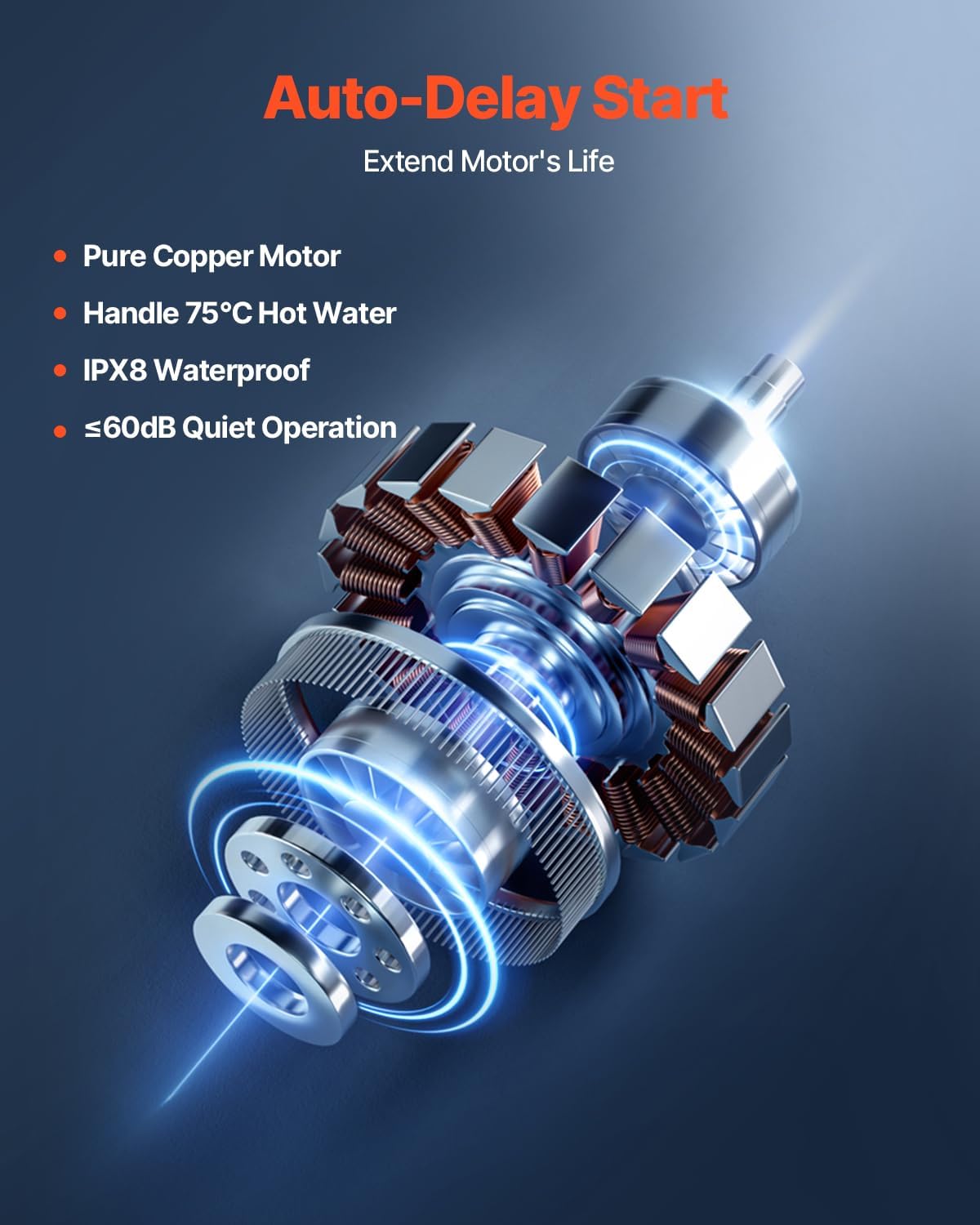 VEVOR 500W Utility Sink Pump, 29 GPM Flow, 26 ft/8 m Head, Macerator Sewerage Sump Pump with 3 Water Inlets for Basement, Kitchen, Sink, Shower, Bathtub, Laundry Waste Water Disposal Upflush Machine