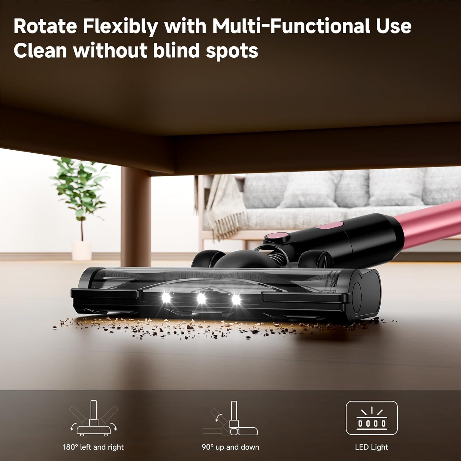 Cordless Vacuum Cleaner, 8 in 1 Powerful Stick Vacuum with 45min Runtime, Anti-Tangle Vacuum Cleaners for Home, Lightweight Handheld Wireless Vacuum for Hardwood Floor Carpet pet Hair, Rose B