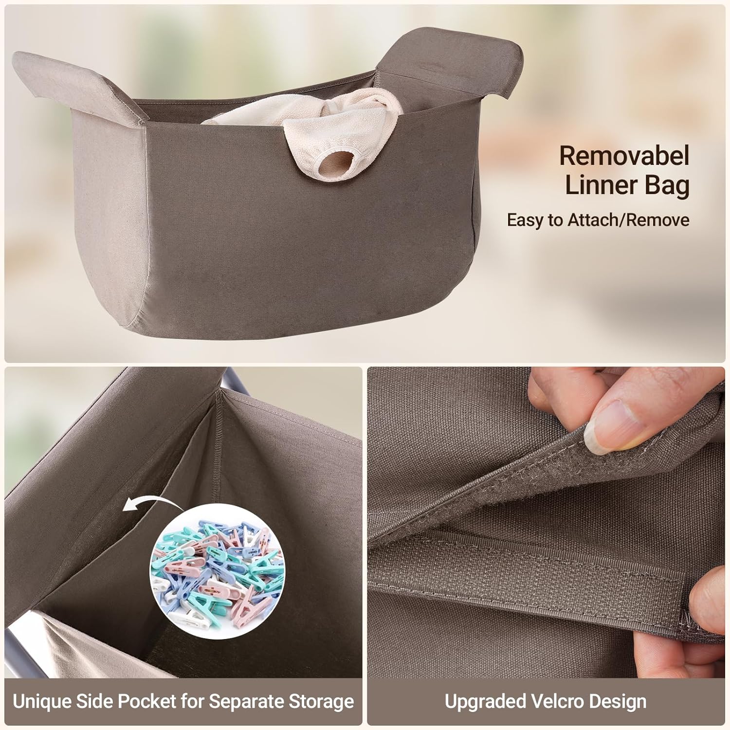 ELYKEN Laundry Cart with Wheels, 32”H Easy Rolling Laundry Hamper with Removable Liner Bag, Sturdy Metal Frame Clothes Basket with 4 Casters and 2 Brakes