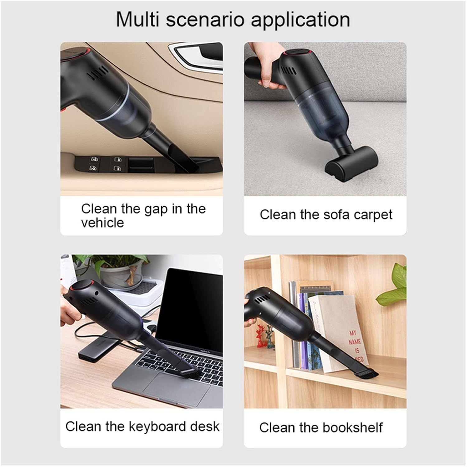 8000Pa Wireless Car Vacuum Cleaner Cordless Handheld Auto Vacuum Home & Car Dual Use Mini Vacuum Cleaner with (Color : 8KPa Black)