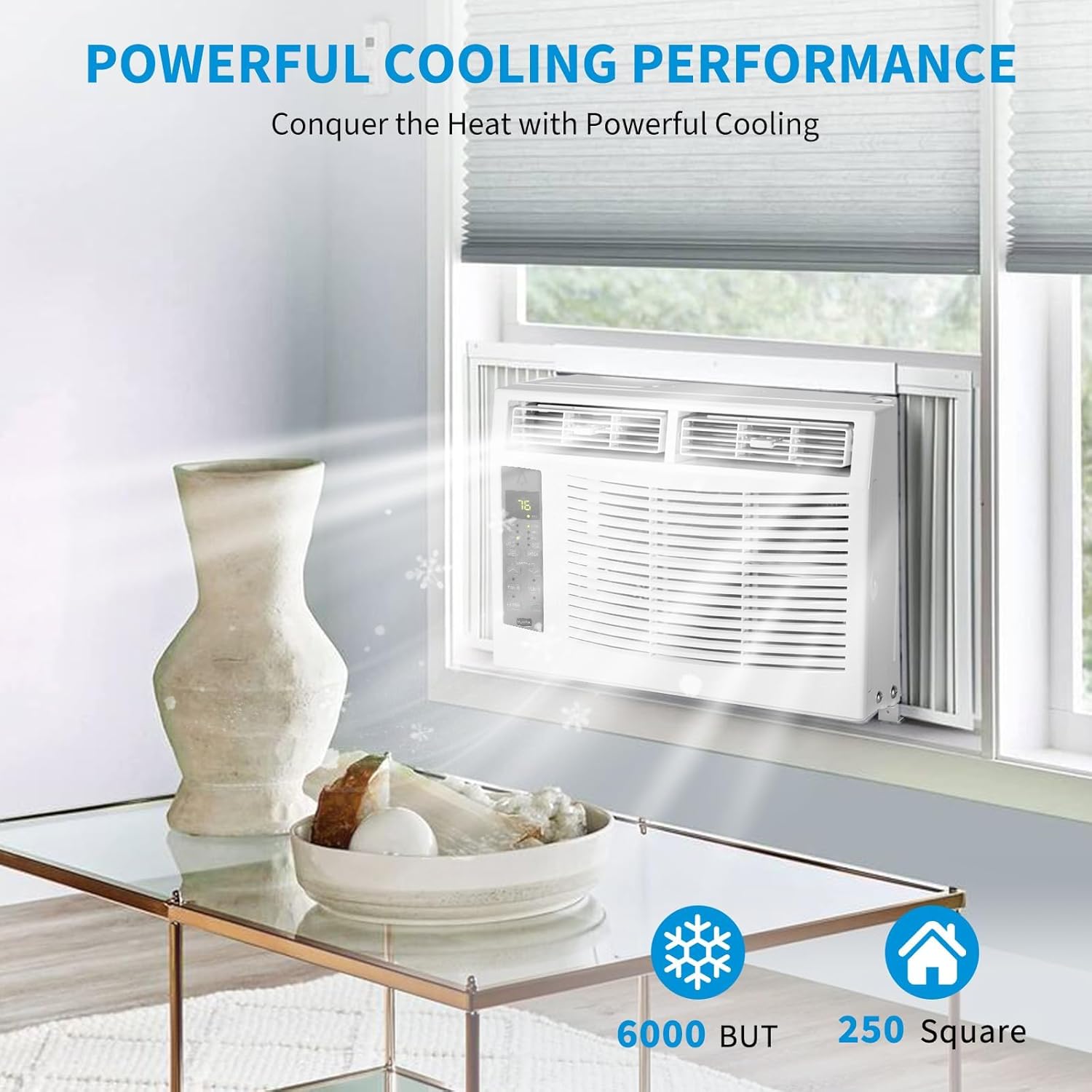 6,000 BTU Window Air Conditioner-WiFi-Enabled Smart AC with Remote,3-In-1 Fan/Dehumidifier Window AC Unit,Cools up to 250 Sq. Ft,Mini Air Conditioner for Bedroom,Office,Home,White
