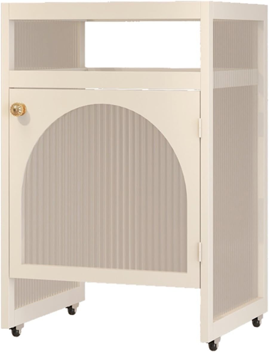 HARELA Mobile Robot Vacuum Storage Cabinet Side Table, Metal Smart Floor Sweeper Hidden Storage Rack, Freestanding Rack for Home Office and Living Room(Cream)