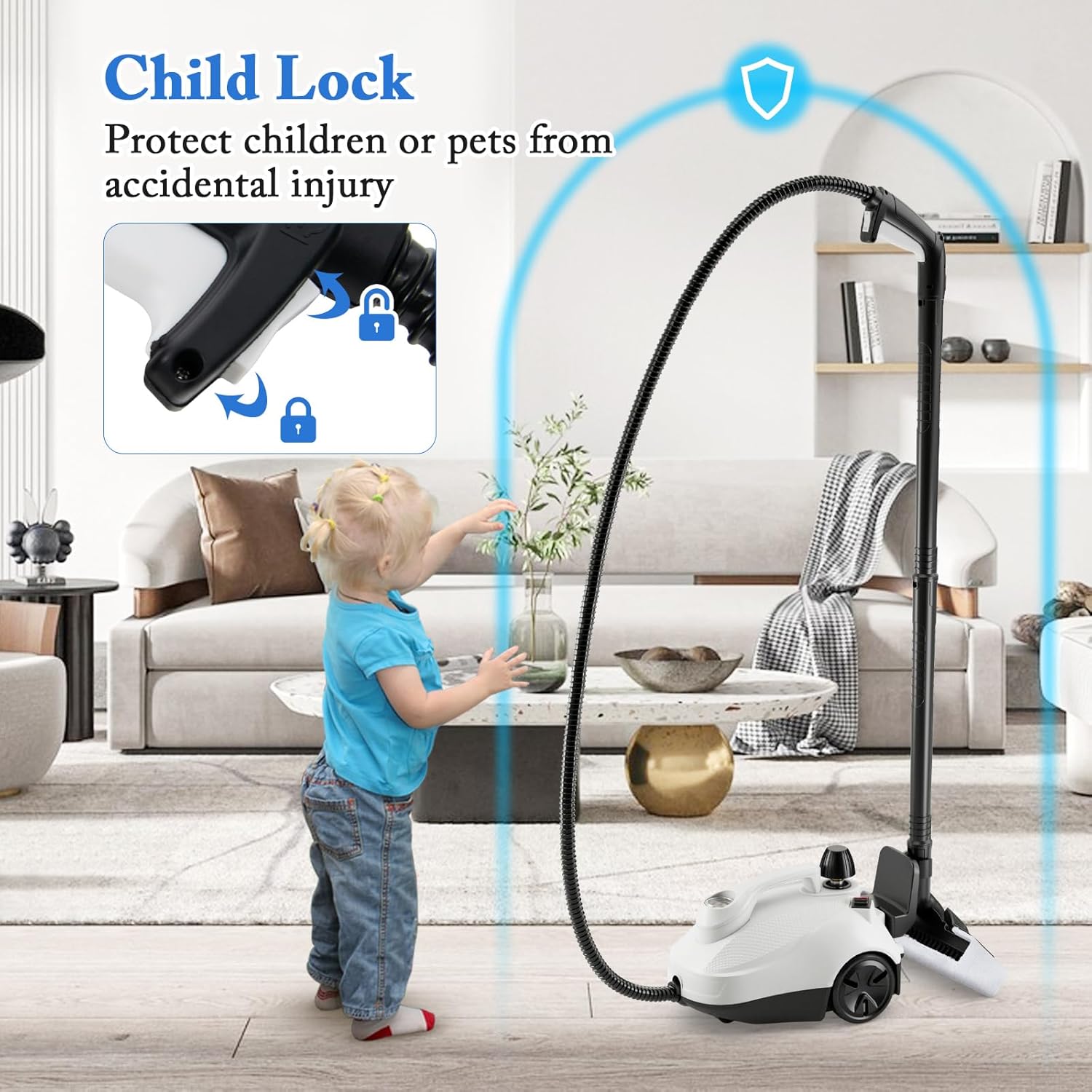 Goplus Multipurpose Steam Cleaner, 1800W Portable Household Steamer with 15 Accessories & 1.8 L/61 OZ Large Tank, Rolling Steam Cleaning Machine for Floor, Window, Glass, Carpet, White & Gray