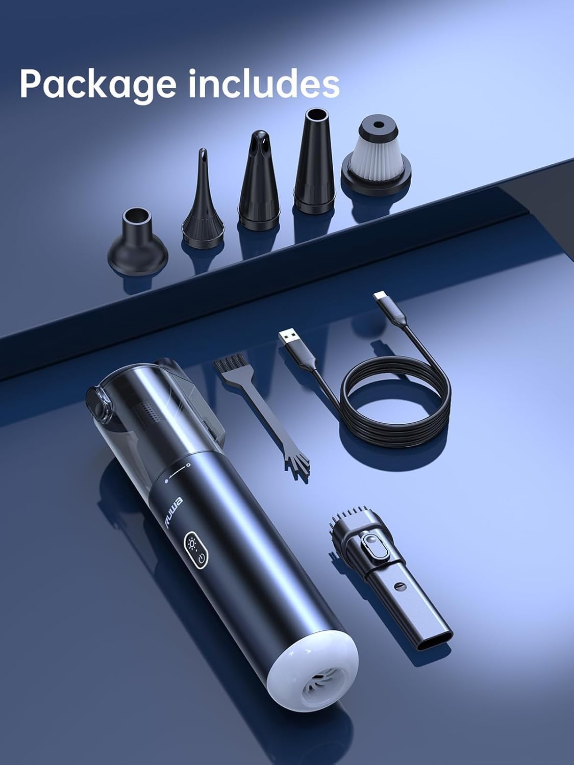 ruwa Car Vacuum Cleaner Handheld Vacuum Cordless, Rechargeable 14,000PA High-Power with 2 Speeds, 300ml Dust Cup, Lightweight, Portable Mini Vacuum for Car, Home, Pet Hair (Black)