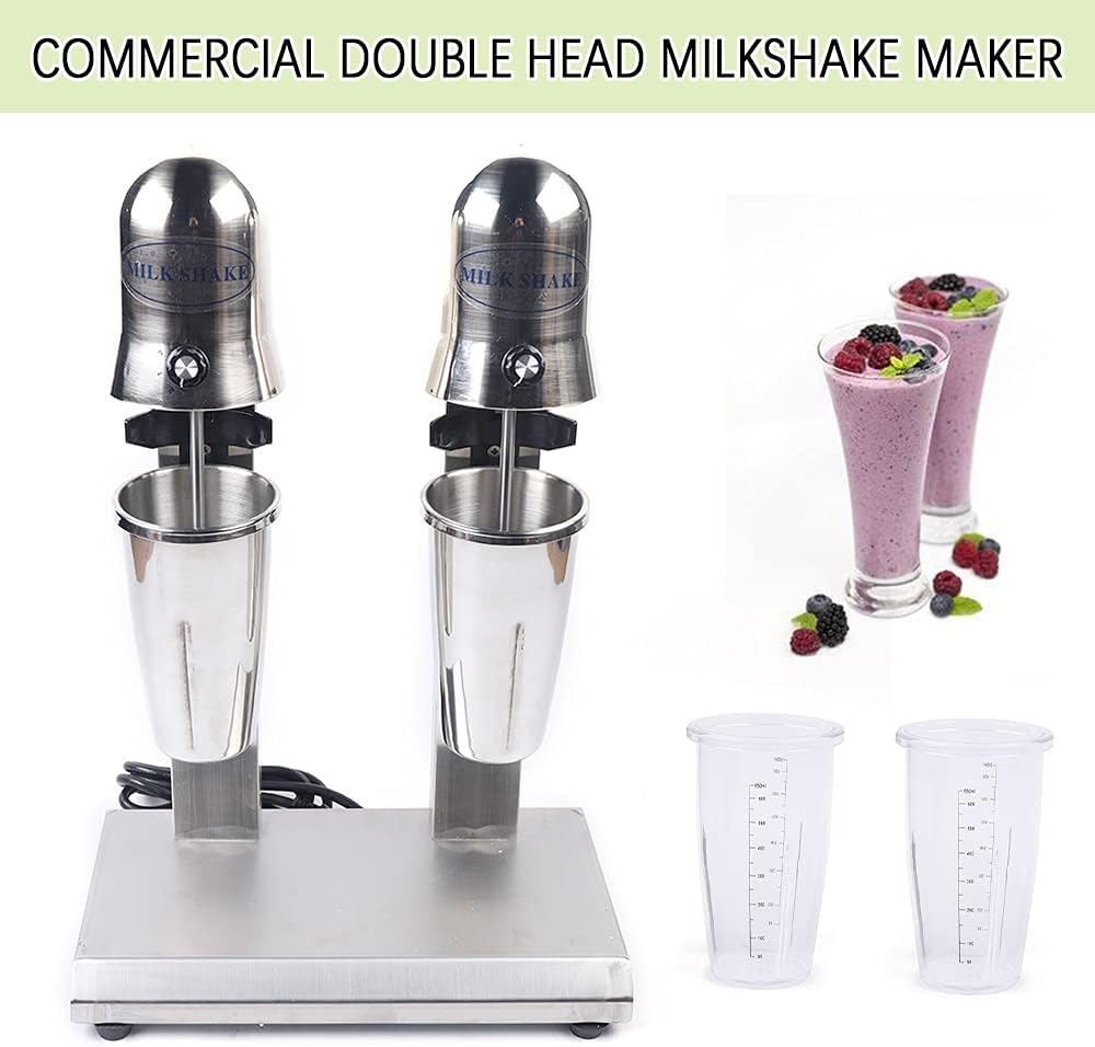 Double Head Electric Milkshake Maker Machine Stainless Steel Drink Mixer Smoothie Blender Commercial Milk Shake Maker 14000r/min Malt Mixer Milk Tea Shaker,560W (2 Head)
