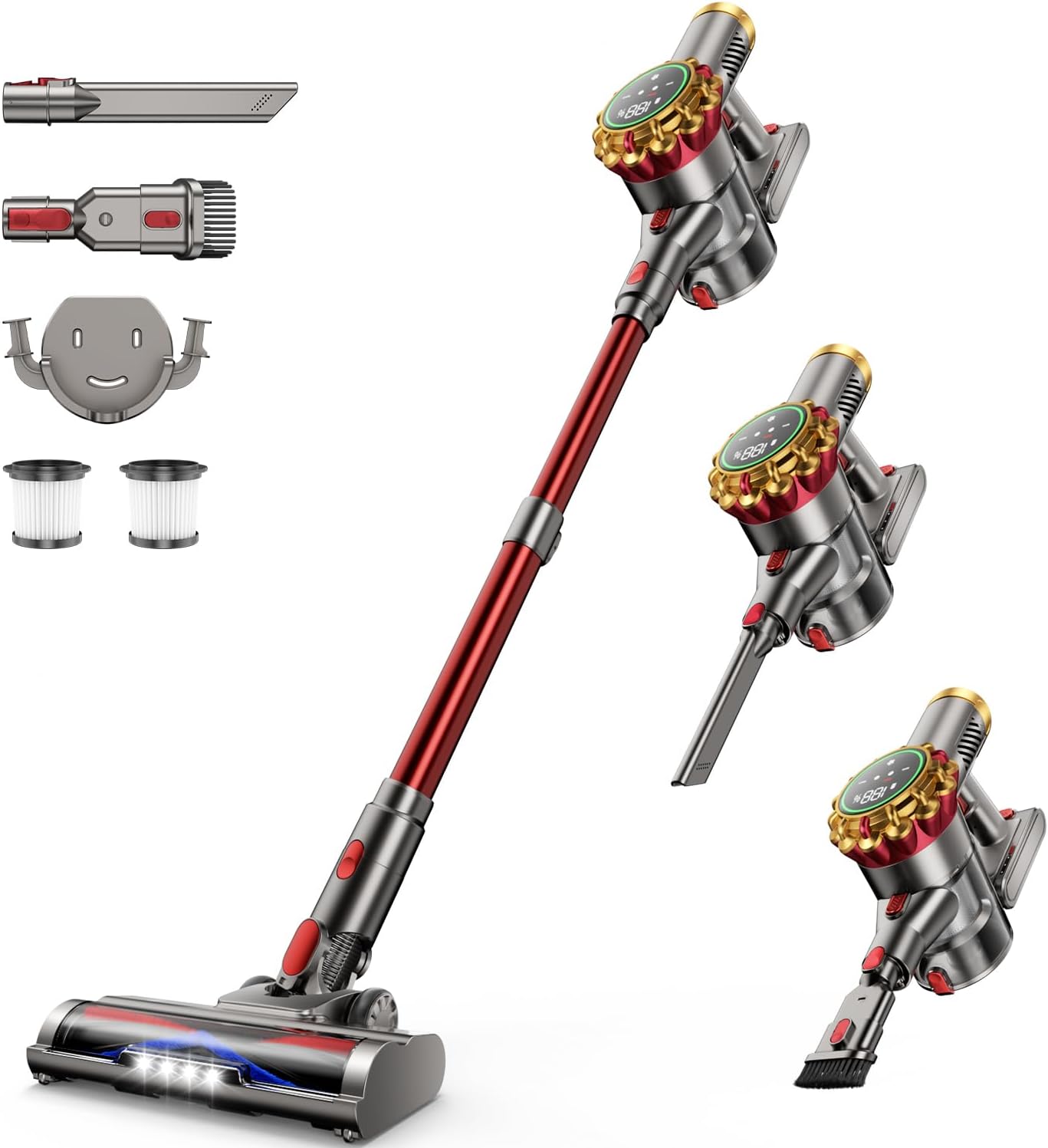 Cordless Vacuum Cleaner 580W 50Kpa Vacuum Cleaners For Home, 65 Mins Battery Stick Vacuum Led Panel, Anti-Tangle, Self-Standing, 8-In-1 Lightweight Vacuum For Hardwood Floor/Carpet/Pet Hair -Y