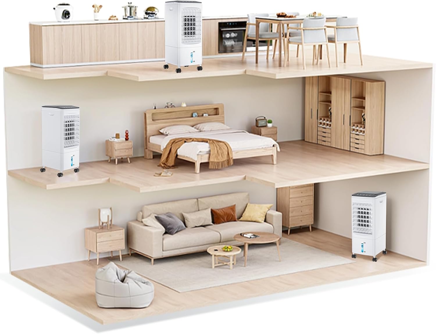 Portable Air Conditioners, Evaporative Air Cooler, Portable AC Cooling Fan w/ 3 Spds & Cooling Mode & Timer, Swamp Cooler w/Remote, Windowless Air Conditioner Portable for Room Home