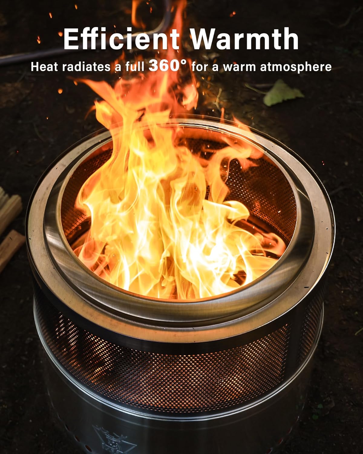 YEFU Fire Pit 18in Dia, Folding Smokeless Firepit, Wood Burning Stainless Steel Portable Outdoor Fireplace with Removable Ash Stand,Gloves,Fire Poker,Bonfire Fire Pits for Outside Camping,16.6 lbs