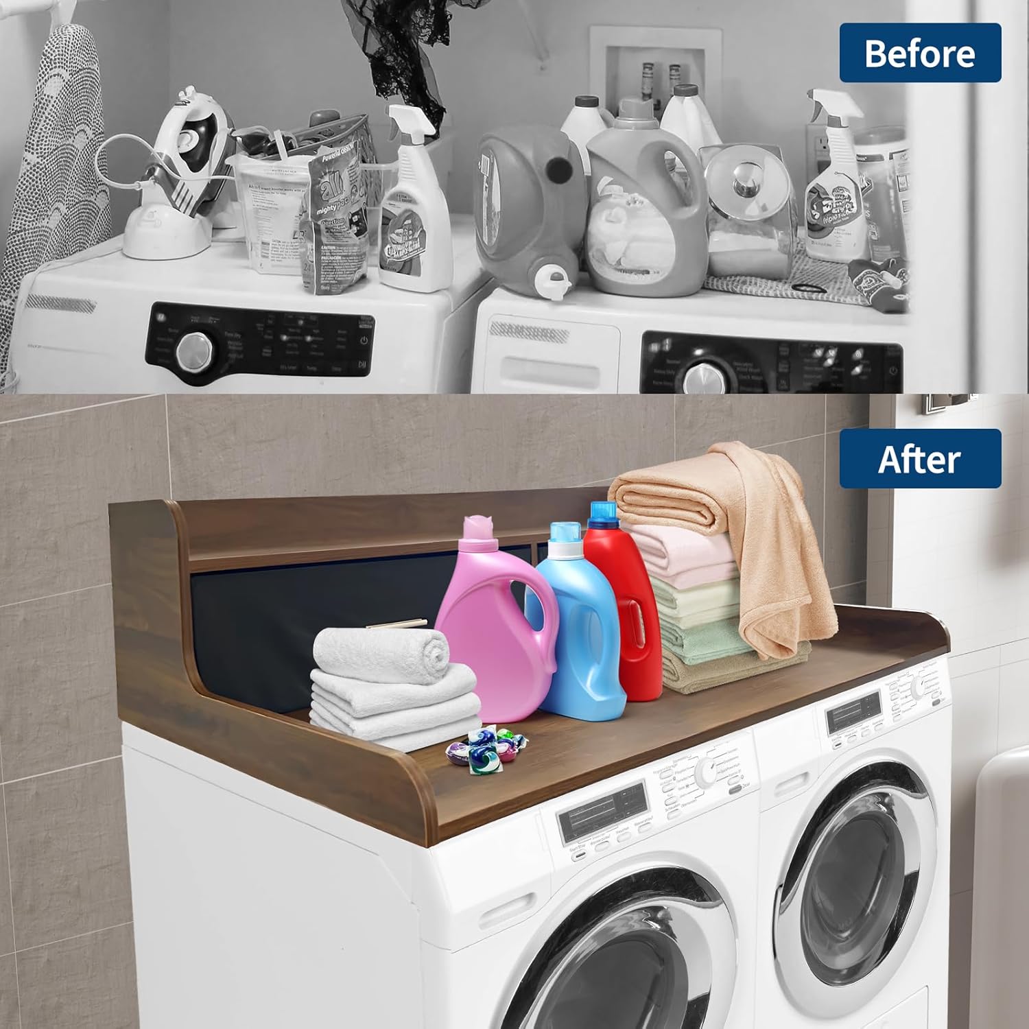 2 Drawers Washer Dryer Countertop with Shelf, 54