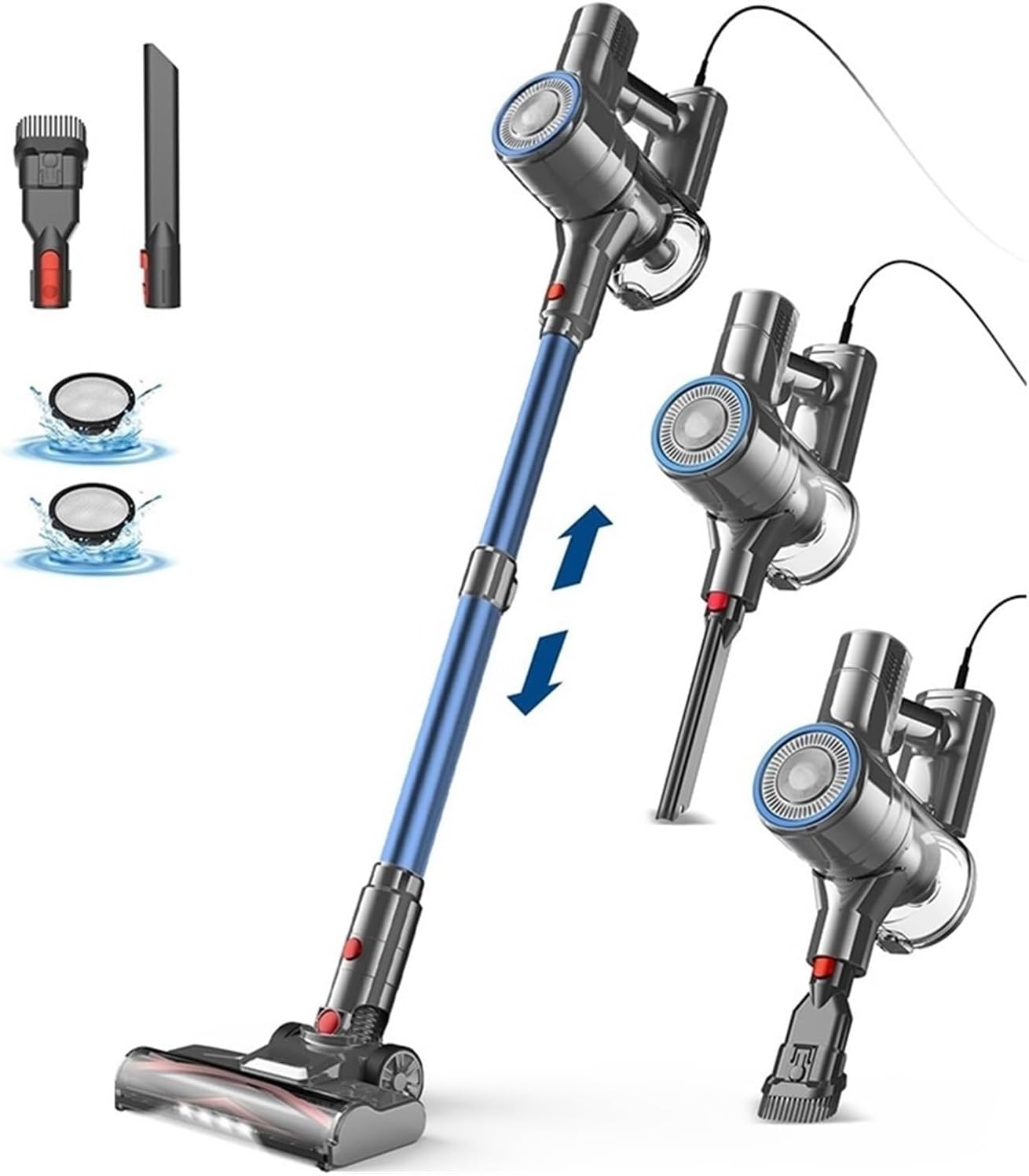 6-in-1 Corded Stick Vacuum Cleaner I8 | 600W 23KPa Powerful Suction | Lightweight, Free-Stand, Multi-Surface | Hard Floor & Carpet Cleaner(I8 blue red)