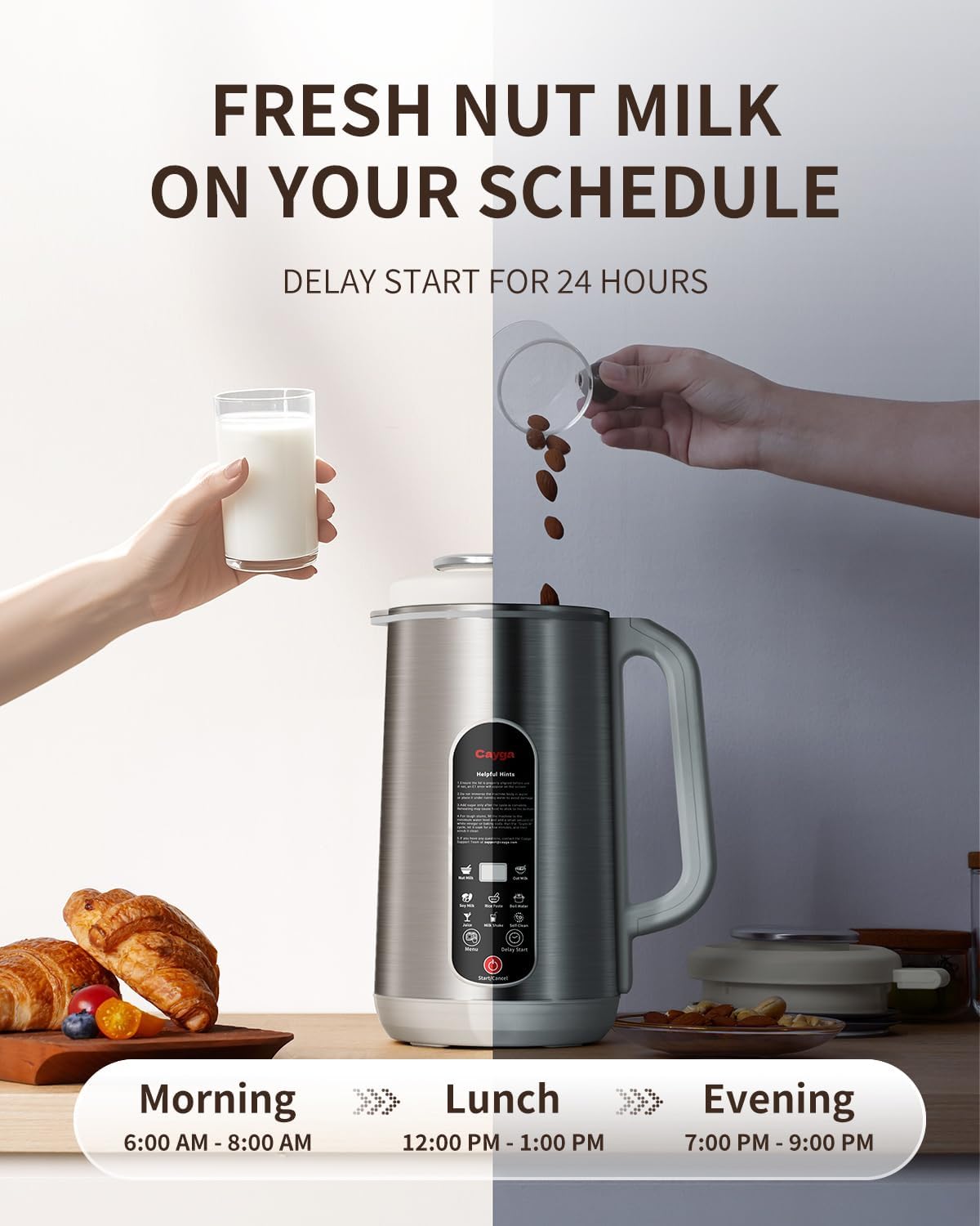 40oz Nut Milk Maker Machine Stainless Steel Soy Milk Maker Homemade Almond, Oat, Juice, Coconut, Plant-Based and Non-Dairy Beverages with Self Clean, Boil Water, Delay Start, Keep Warm