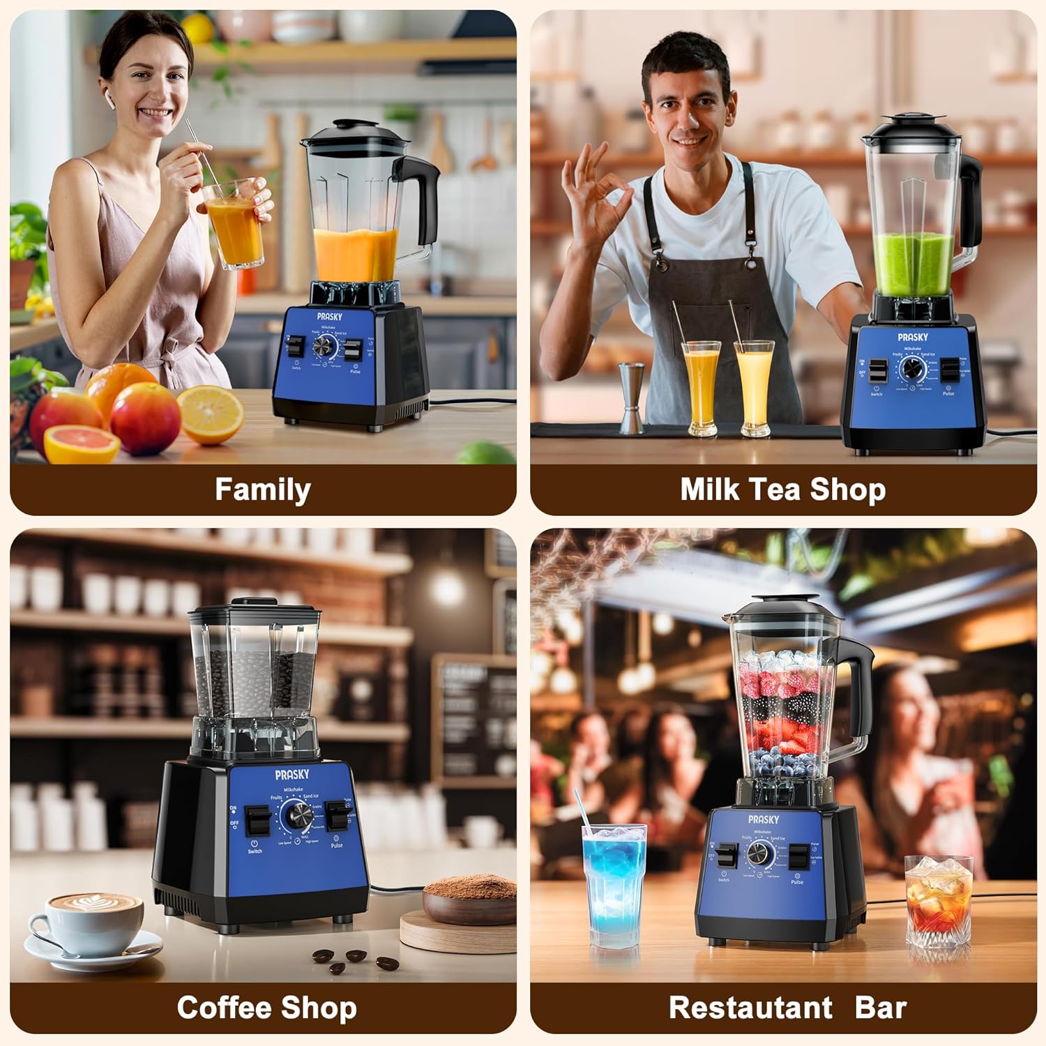 Blender, Smoothie Blenders, PRASKY Max.2400Watts/1000Watts Kitchen Blender and Grinder Combo 25000RPM Powerful Kitchen 68oz BPA Free 2 Containers Countertop Blenders Ice Crushing