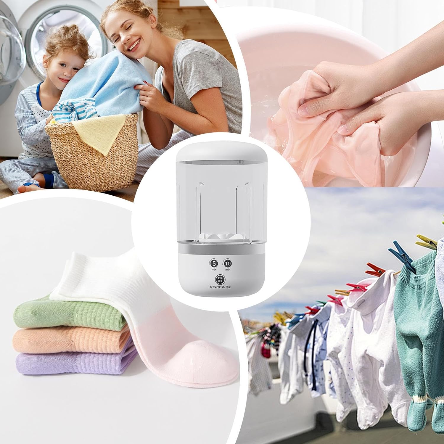 Portable Washing Machine Compact Deep Cleans Underwear Baby Clothes Small Laundry Cordless Underwear Washer For Apartment Dorm Hotel Travel Camping