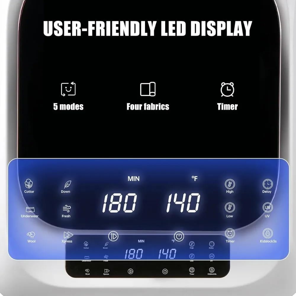 1.5 Cu.Ft Portable Dryer, LCD Control Panel, 5 Modes, 850W 10 Lbs Front Load Small Electric Dryer for Apartment, Laundry, RVs(Gray)