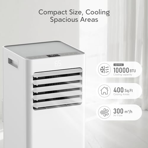 10,000BTU Portable Air Conditioner with Remote Control: Cools up to 450 Sq.Ft, 3-in-1 Portable AC Unit for Rooms, Complete with Installation Kit