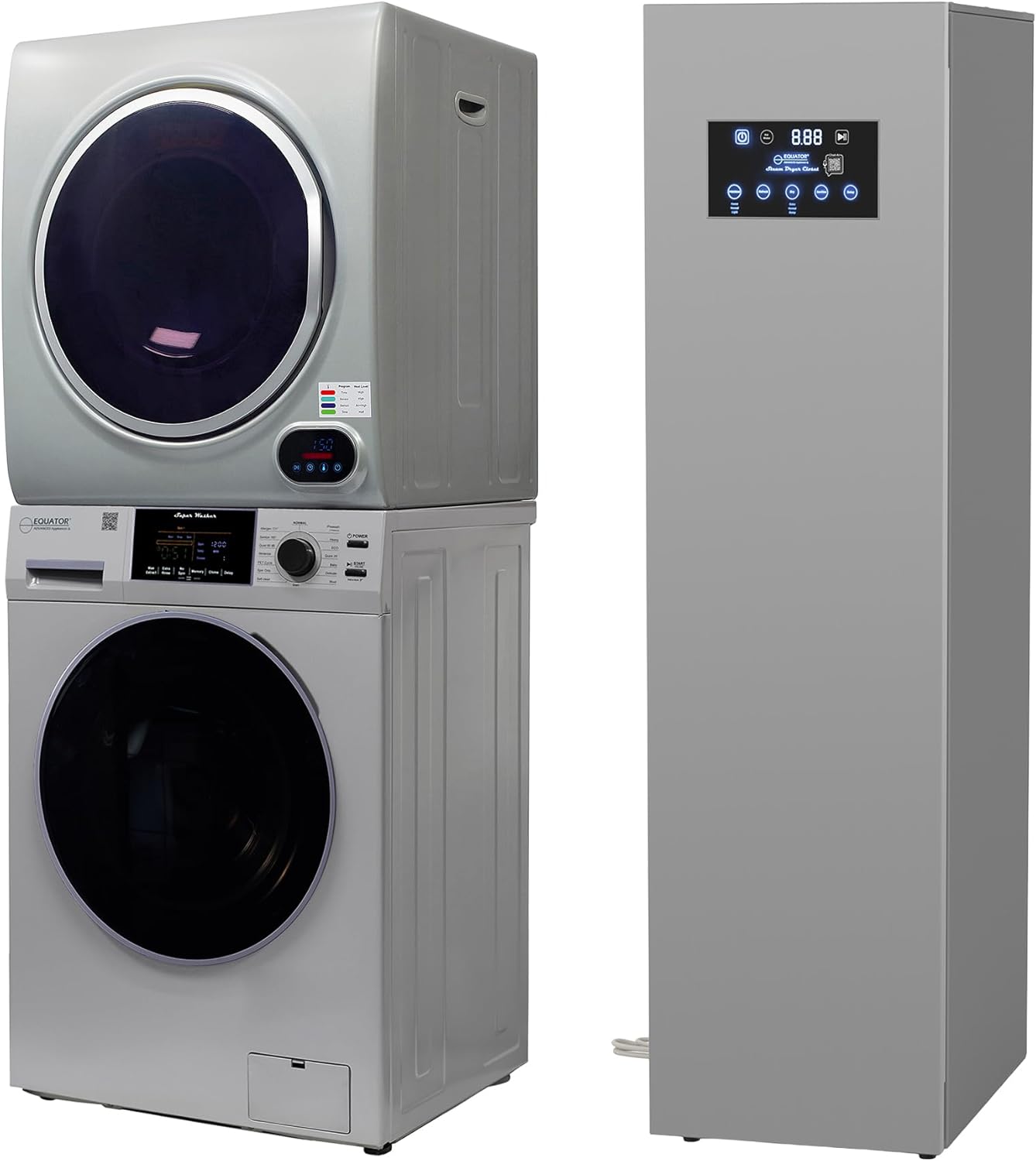 Equator LAUNDRY CENTER Silver WASHER 15Lbs+Vented DRYER+ Steam Dryer CLOSET 110V