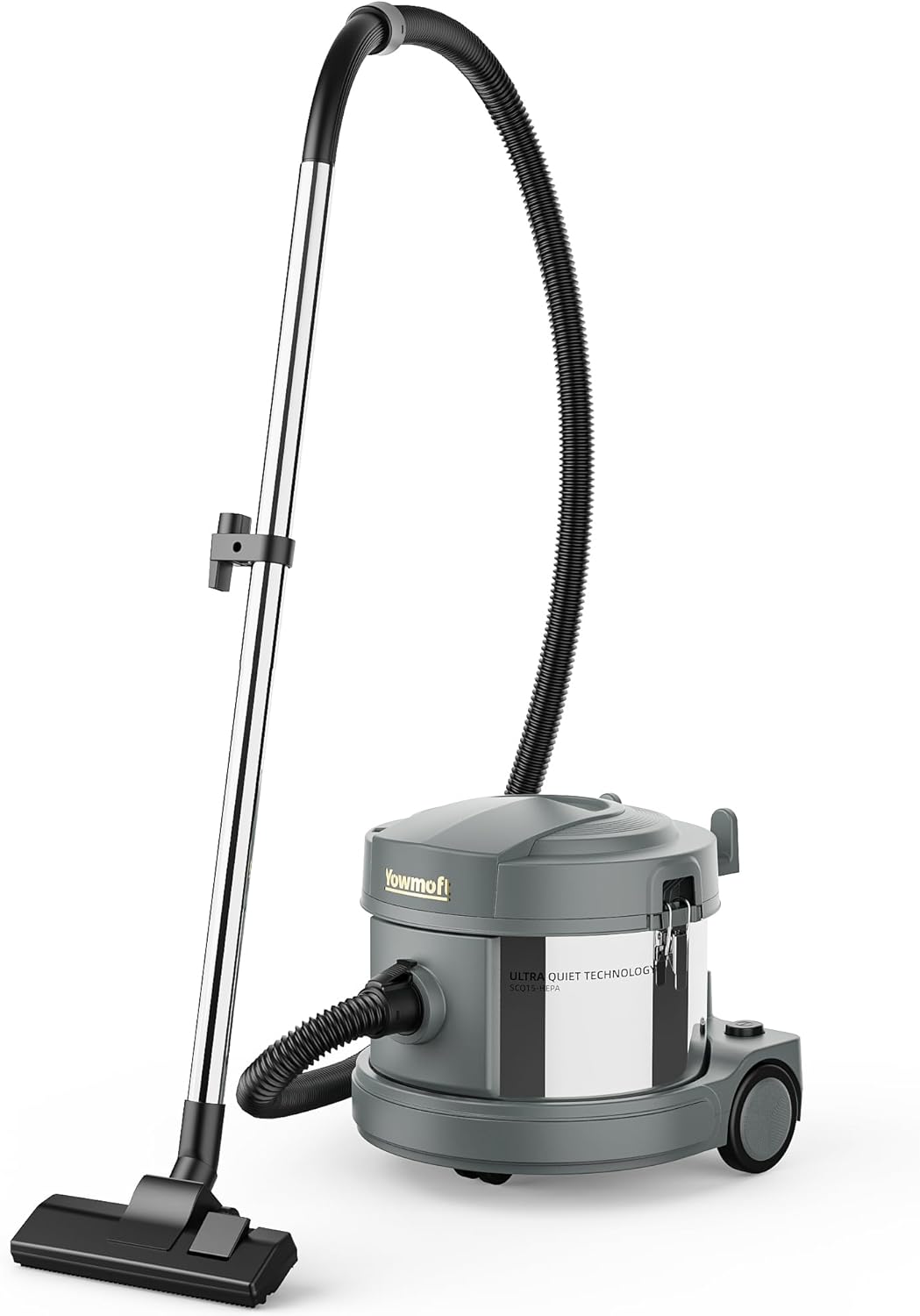 4 Gallon Canister Vacuum, 800W Ultra-Quiet Canister Vacuum Cleaner, 35Ft. Cord, Model SCQ15-HEPA, Gray-Gold