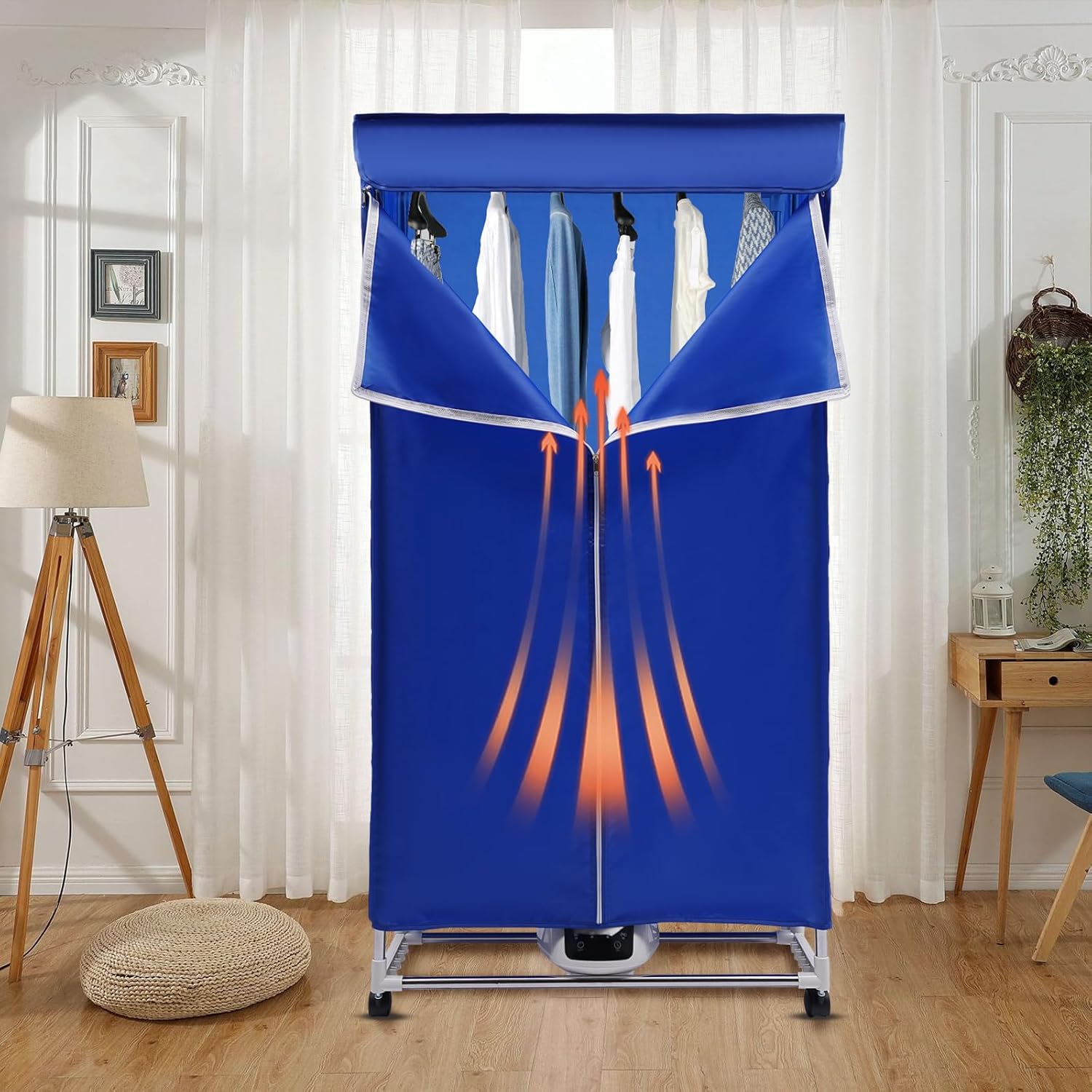 Clothes Dryer, 110V 1200-1500W Portable Travel Drying Machine Foldable Electric Clothes Dryer with Screen Touch Adjustable Time for Home,Laundry,Apartment (Blue, Screen Touch)