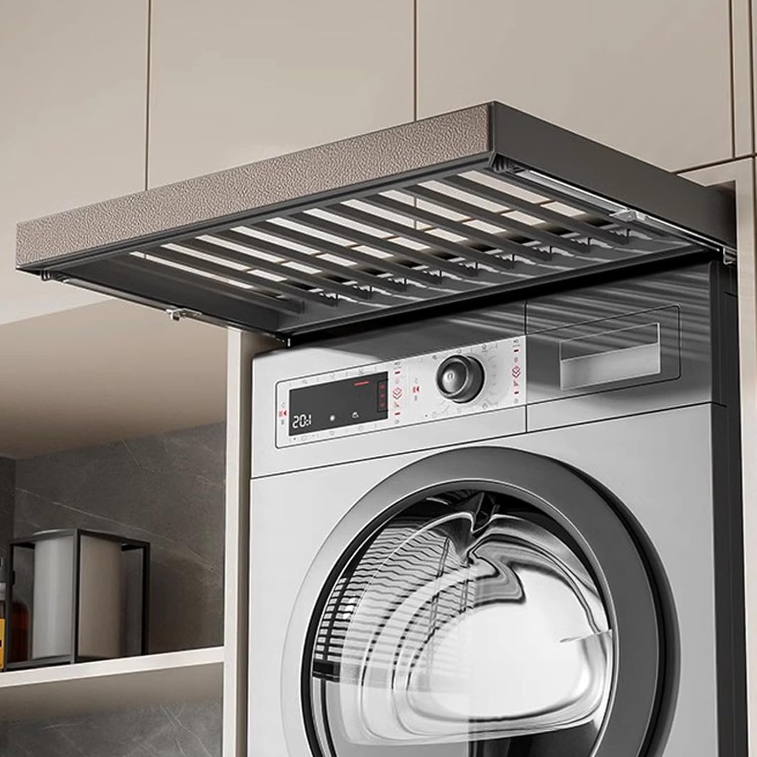 Above Washing Machine Drying Rack Aluminium Alloy Hidden Pull Out Trousers Rack Drawer, Extendable Pants Rack Space Saving Organizer for Wardrobe, Length Adjustable