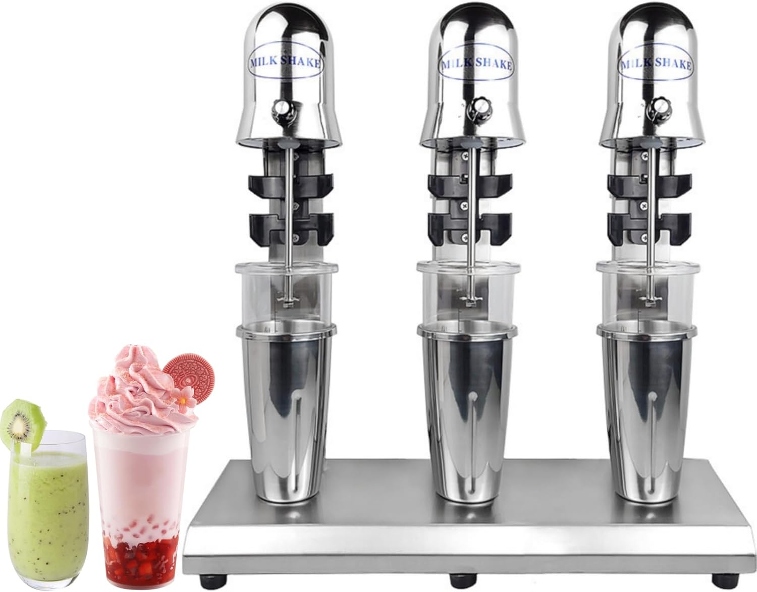 Milkshake Maker, Commercial Electric Milkshake Maker, 110V 18000rmp 3-Head Drink Mixer Machine Stainless Steel Tea Drink Juice Mixer with 6pcs 800ml Cups and 2 Speeds Adjustable