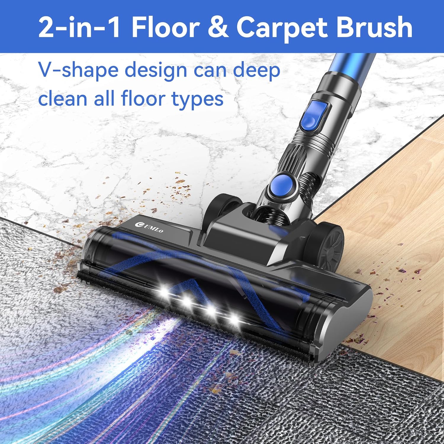 Cordless Vacuum Cleaner, 8-in-1 Lightweight Stick Vacuum with Powerful Suction, 40 Mins Max Runtime, Rechargeable Vacuum Cleaners for Home/Hardwood Floor/Carpet/Pet Hair (Indigo)