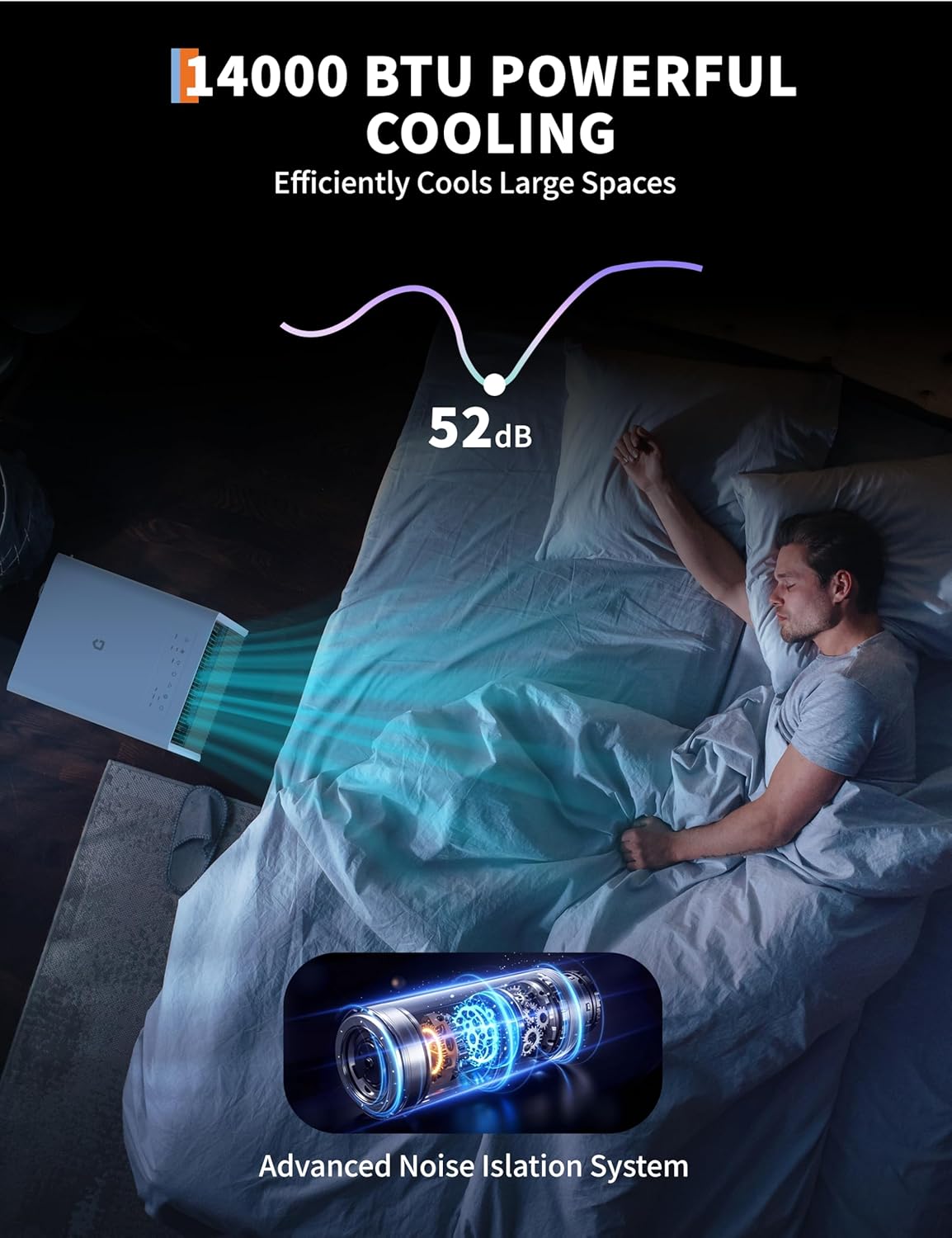 GAOMON 14,000 BTU Portable Air Conditioner Cools Up to 750 Sq.Ft, 3-IN-1 Quiet Portable AC Unit with Remote Control for Large Room, Campervan, Office, Temporary Space, Black+White