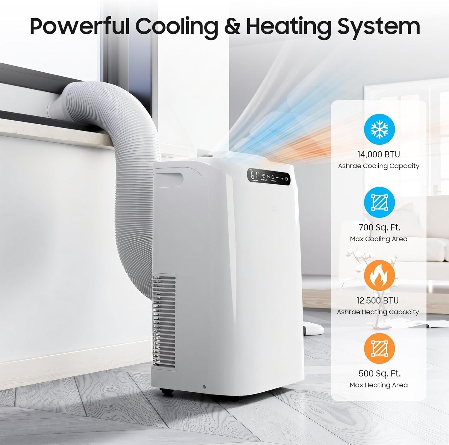 14000 BTU Portable Air Conditioners with Heater,Cools Up to 700 Sq.Ft, Quiet Portable AC Unit with Remote Control & Installation Kits for Large Rooms,White