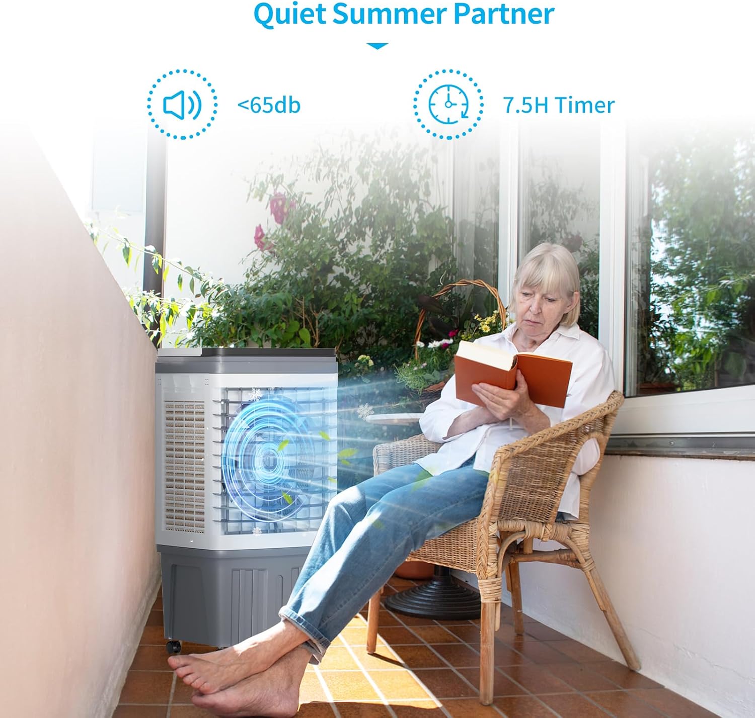 110V Evaporative Air Cooler with 6.6 Gal Water Tank, 3 IN 1 Portable Air Conditioners with Remote, Portable Air Cooler with Water Level Alarm, 3 Speeds, 7.5H Timer, Ideal for Indoor, Outdoor