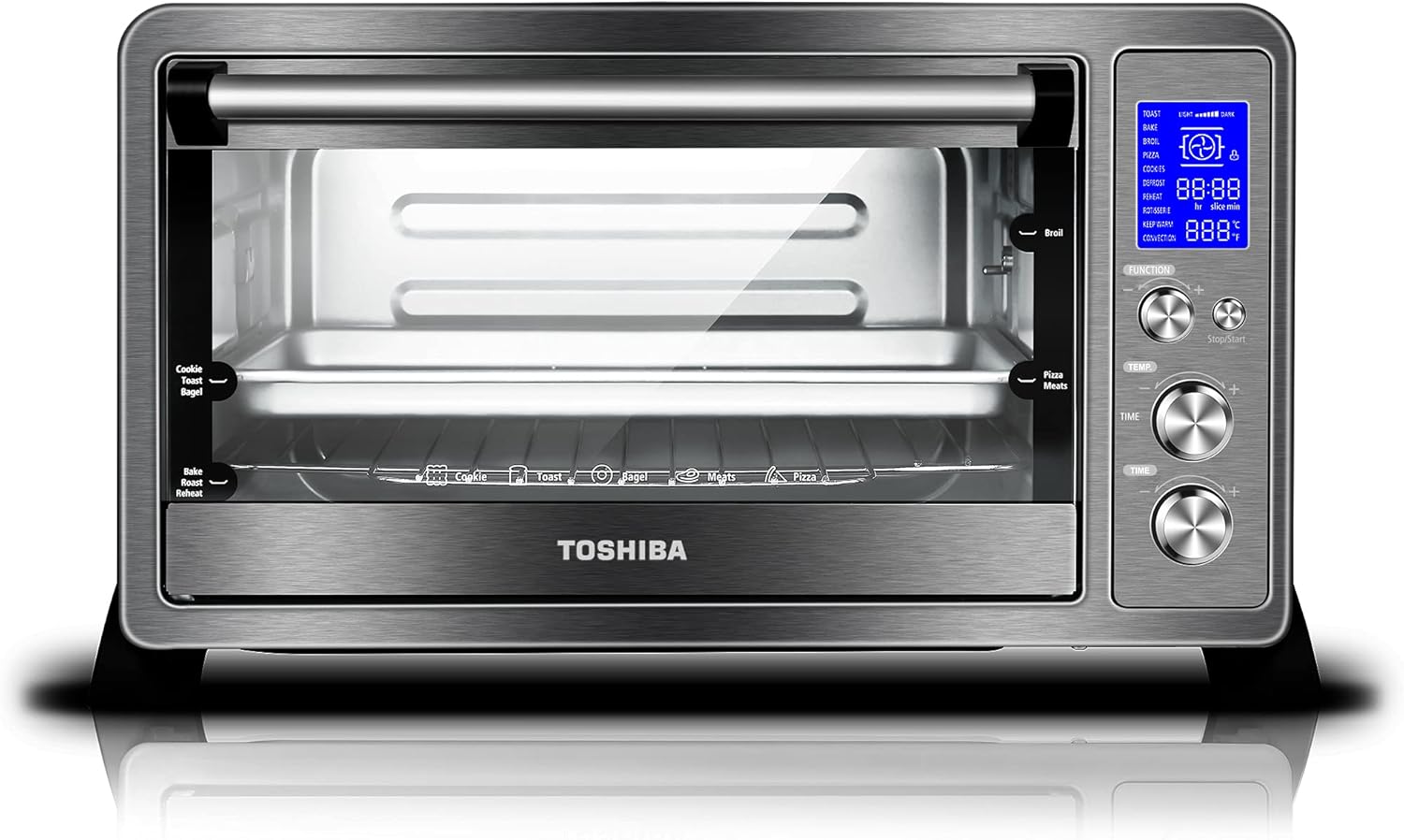 Toshiba ML-EM45P(BS) Countertop Microwave Oven, 1.6 Cu.ft, Black Stainless Steel, Non-inverter Technology & AC25CEW-BS Toaster Oven, 6-Slice Bread/12-Inch Pizza, Black Stainless Steel, 1500W