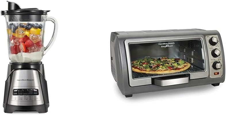 Hamilton Beach 700W Blender and 6 Slice Toaster Oven Bundle - Puree, Crush Ice Blender and Bake, Broil Toaster with Easy Reach Door