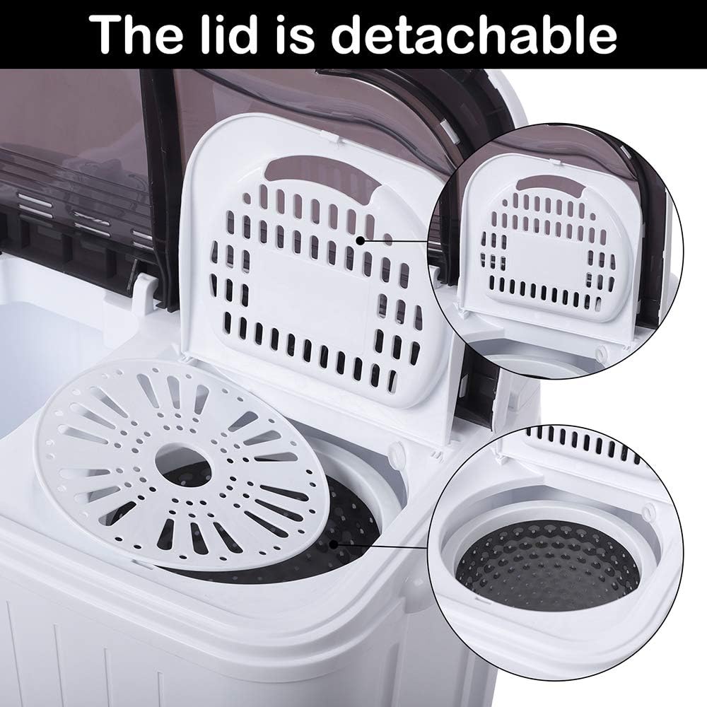 Compact Mini Twin Tub Washing Machine, Portable Laundry Washer w/Wash and Spin Cycle Combo, Built-in Gravity Drain, 14lbs Capacity for Camping, Apartments, Dorms, College Rooms, RV’s and more