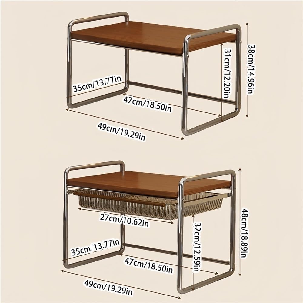 Wood Microwave Oven Rack, Metal Over The Microwaves Shelf with Storage, Kitchen Storages Shelves for Home, Office(18.89in)
