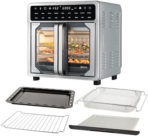 Kitchen Elite 16 Quart French Door Air Fryer Oven – Family Size Countertop Convection Cooker with LED Display, Stainless Steel