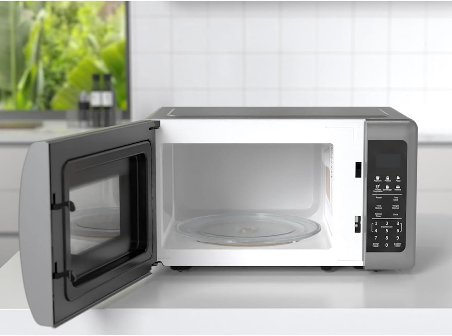Compact 0.7 Cu Ft Countertop Microwave Oven with Mirror Finish - 700 Watts, 10 Power Levels, 6 Pre-Programmed Settings