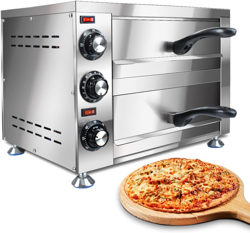 Generic YOOKTEN Electric Countertop Pizza Oven Indoor Commercial Pizza Maker Machine for Home Stainless Steel 2-Tier Pizazz Pizza Oven,1100W, Silver