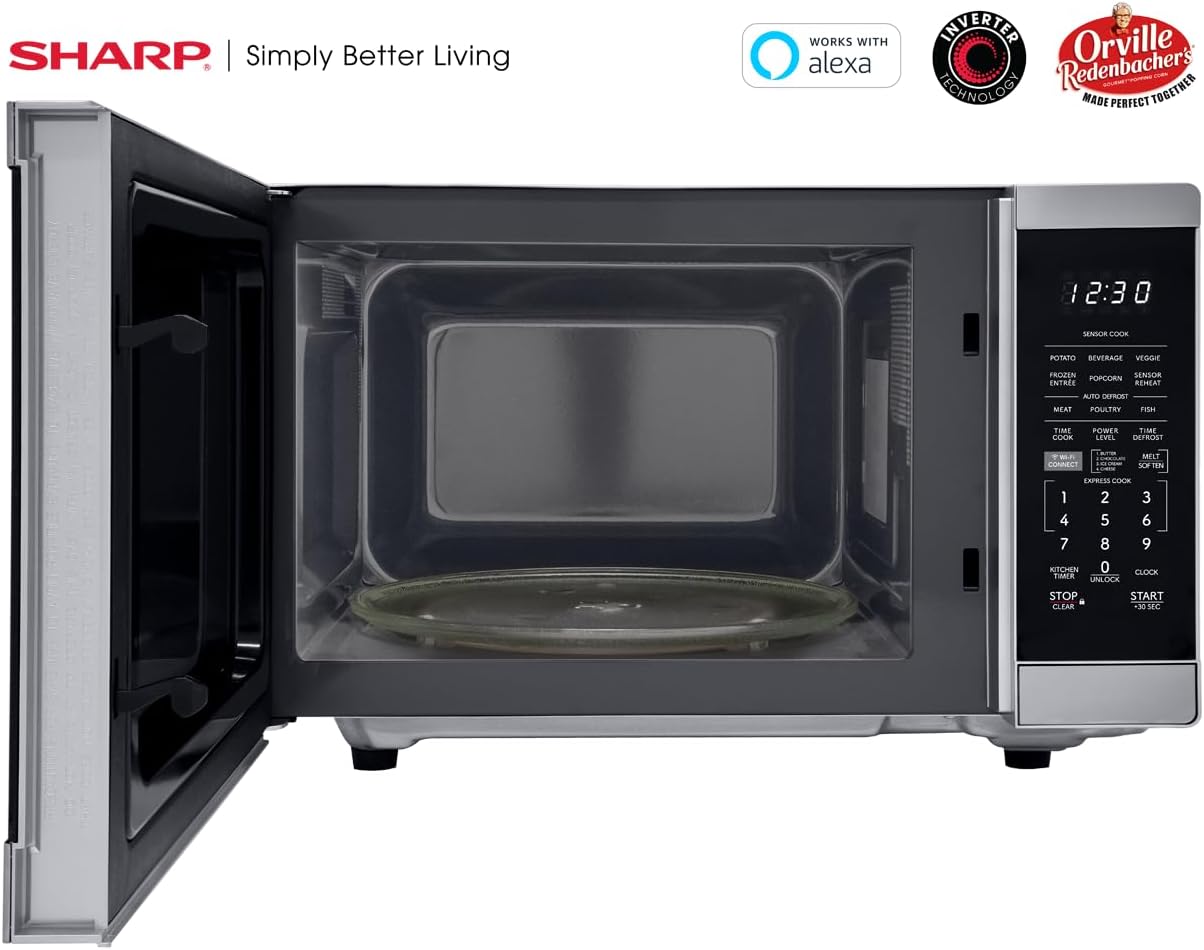 SHARP Countertop Microwave Oven Compatible with Alexa Orville Redenbacher's Certified with Removable 12.4
