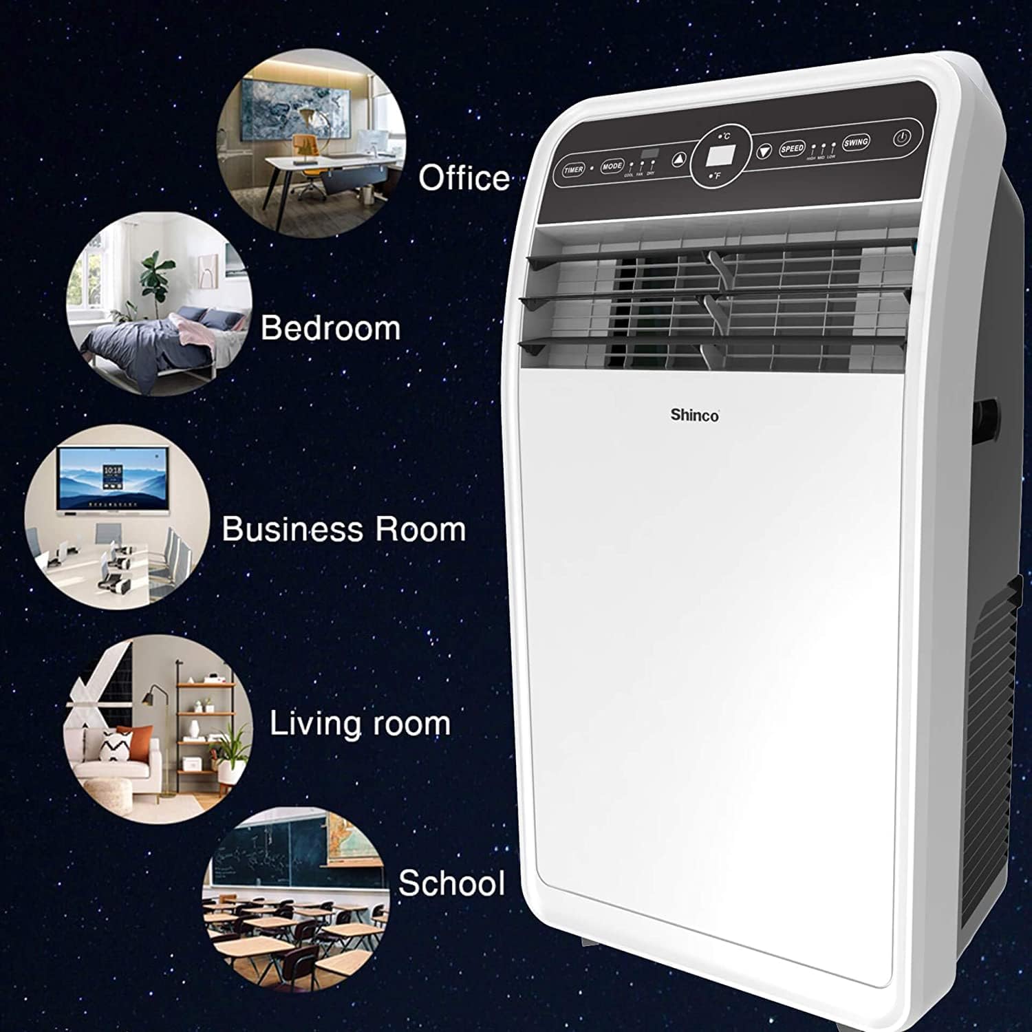 Shinco 10,000 BTU Portable Air Conditioners with Built-in Dehumidifier Function, Fan Mode, Quiet AC Unit Cools Rooms to 300 sq.ft, LED Display, Remote Control, Complete Window Mount Exhaust Kit (Renewed)