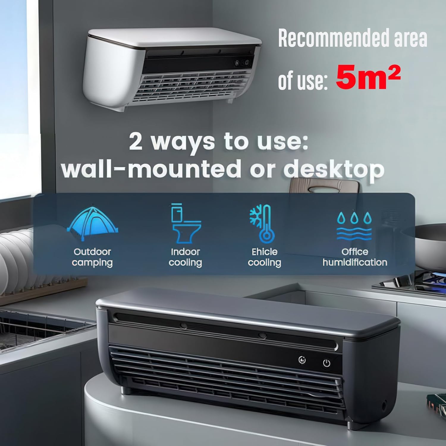 No‑Drill Wall AC Unit Fan, Portable Wireless Air Conditioner Fan, Rechargeable Charging Air Conditioner Fan with 6000mAh Battery, 10s Instant Cooling & 3‑Speed for camping, Kitchen (White)