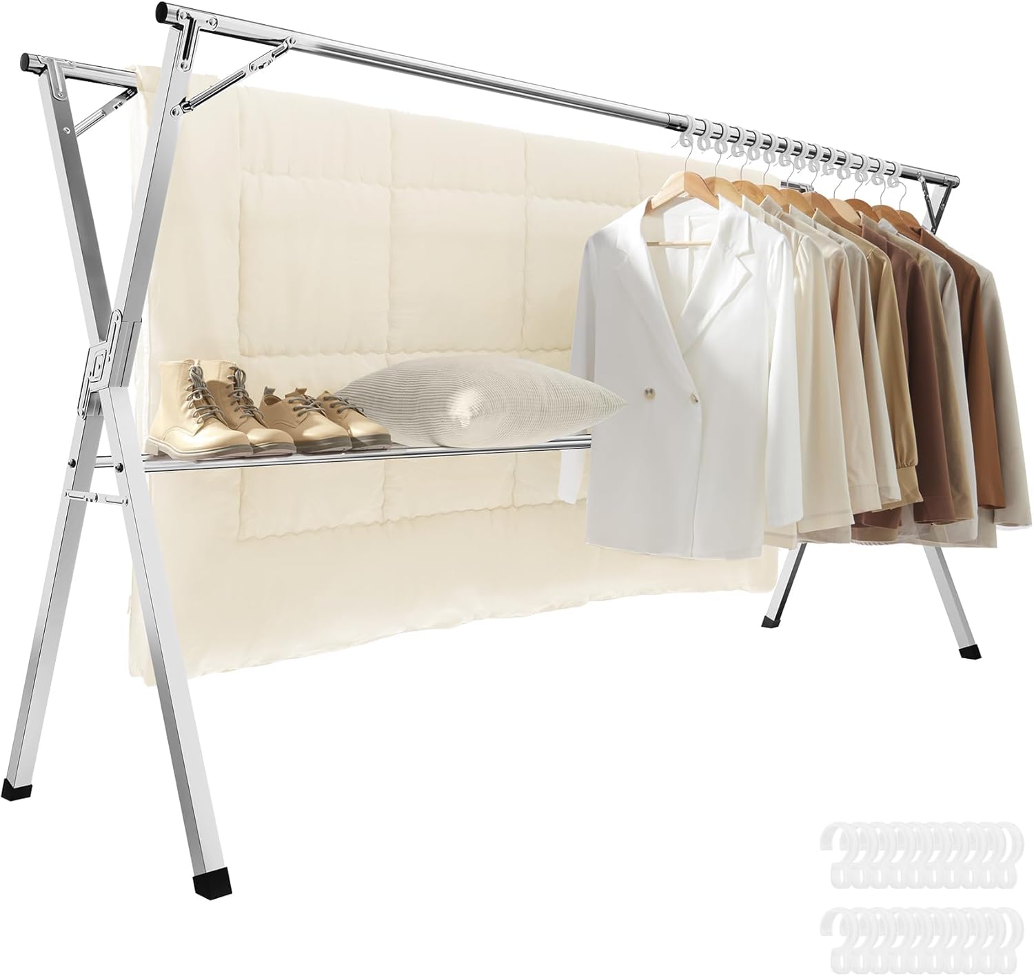 SONGMICS Clothes Drying Rack, Heavy-Duty Laundry Drying Rack, 56.3-93.7 Inches Extendable, Foldable Freestanding Airer, Stainless Steel, for Indoor Outdoor Use, Dove Gray ULLR903E01