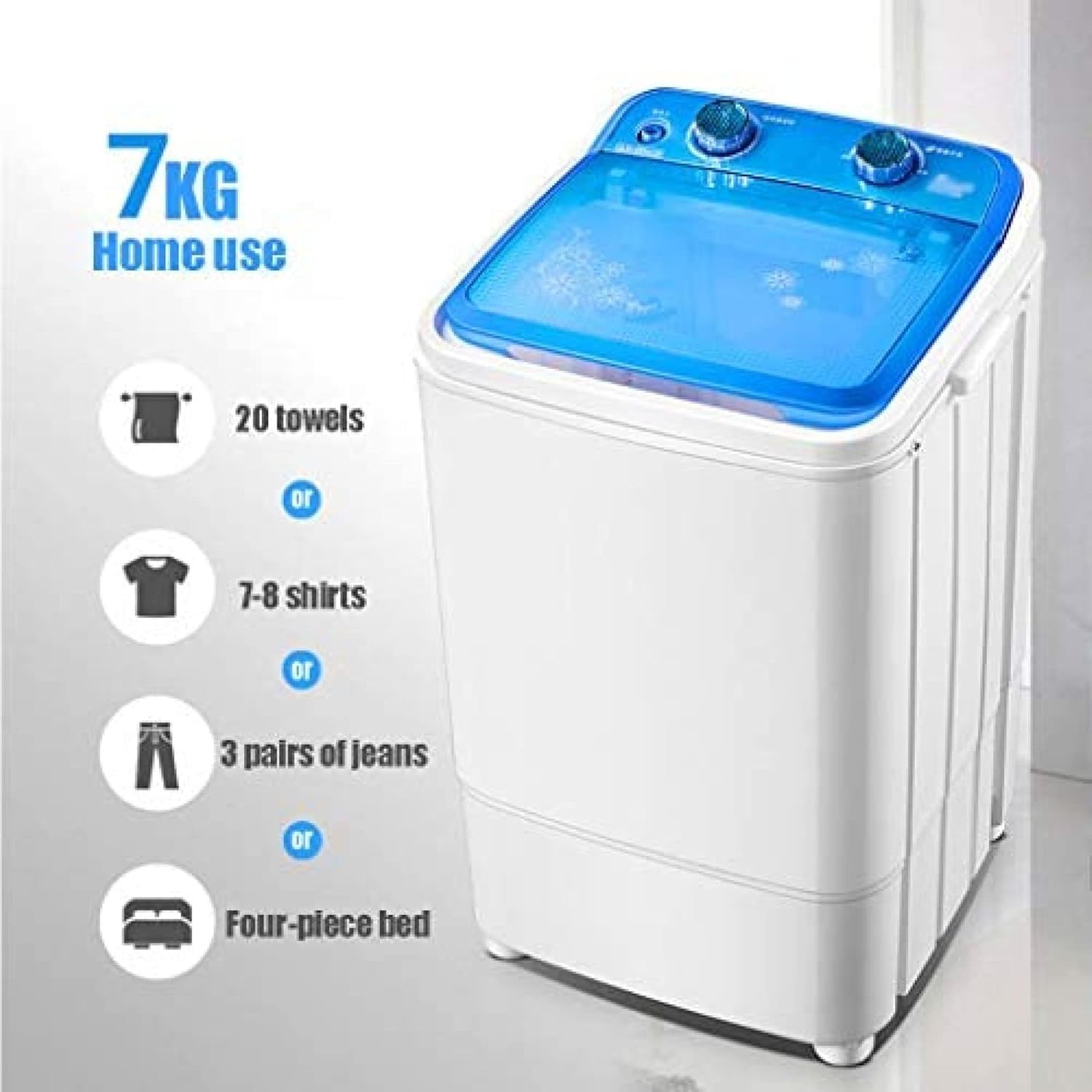 Portable Mini Laundry Washing Machine Small Semi-Automatic Compact Washer For Apartment, With Timer Control, Drain Hose, Inlet Water Hose And Extra Long Cord,Red