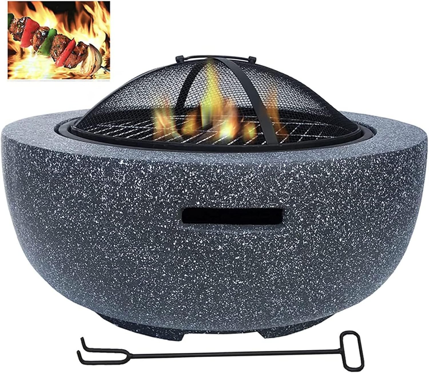 Garden Fire Pit Wood Burning Outdoor Party BBQ Fire Pit Grill Bowl Fire Pits Table Top Outdoor Party BBQ Fire Pit with Grill Grate for Camping Outdoor Bonfire Picnic,White Grill Barbecue Rack