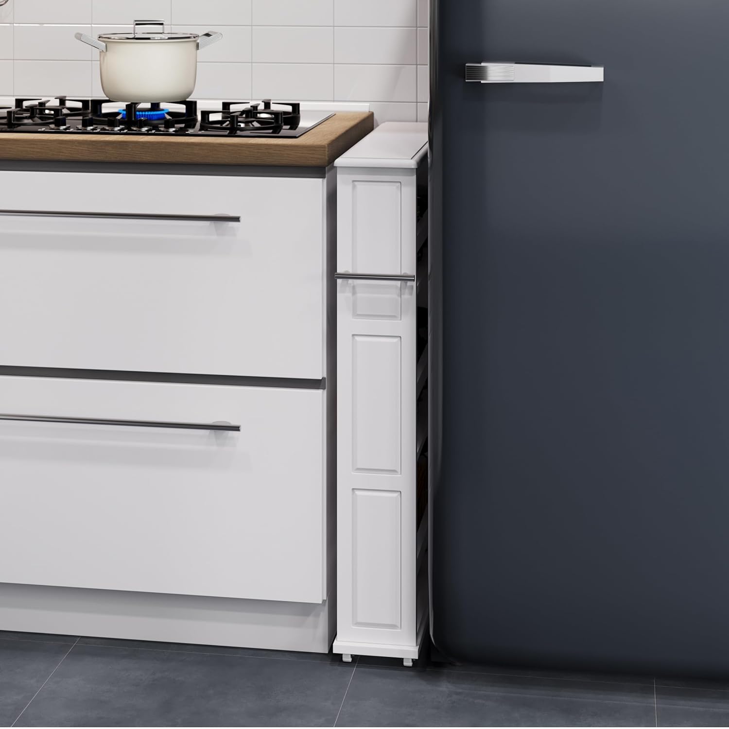 Slim Rolling Storage Cart - 4 Tier Utility Cart with Handle and Wheels for Bathroom, Kitchen and Laundry Room - Storage Shelves by Lavish Home (White)