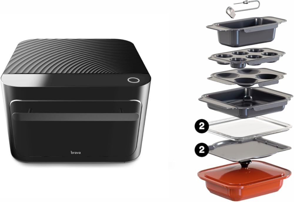Brava Oven Chef's Choice Set: 10-in-1 Touchscreen Countertop Smart Oven, Air Fryer, 6-Slice Toaster, Slow Cooker, Reheater, Dehydrator, Rice Cooker, Healthy & User Friendly, Auto-Shut Off, Black