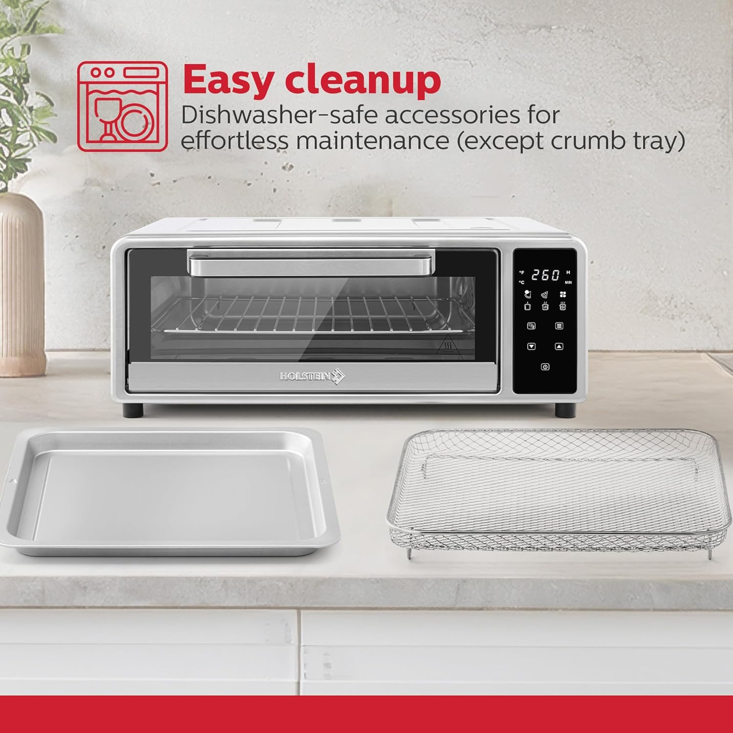 Holstein Housewares 12-Inch Pizza Air Fryer Oven – 600°F Countertop Convection Oven with Hot Air Technology for Baking, Frying & Roasting – Compact, Multi-Function, Energy-Efficient Design