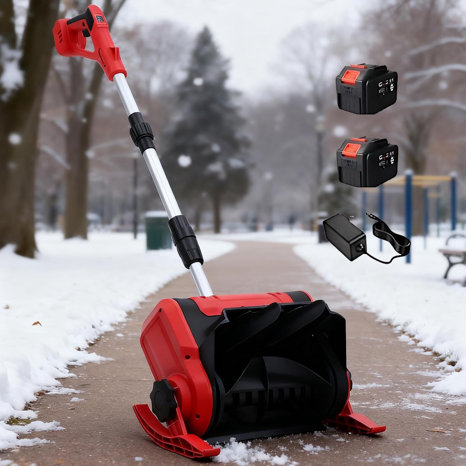 Cordless Snow Shovel, 13-Inch Brushless Snow Blower with 20V 4-Ah Battery, Lightweight with Adjustable Telescopic Rod, for Steps, Walkways, Weather-Resistant