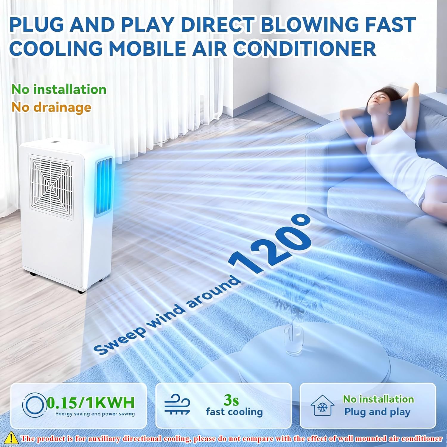 Victool Portable AC Unit Windowless, 1800BTU Portable Air Conditioner No Window for Room, 38/44dB(A) Quiet, Portable AC for Bedroom/Indoor