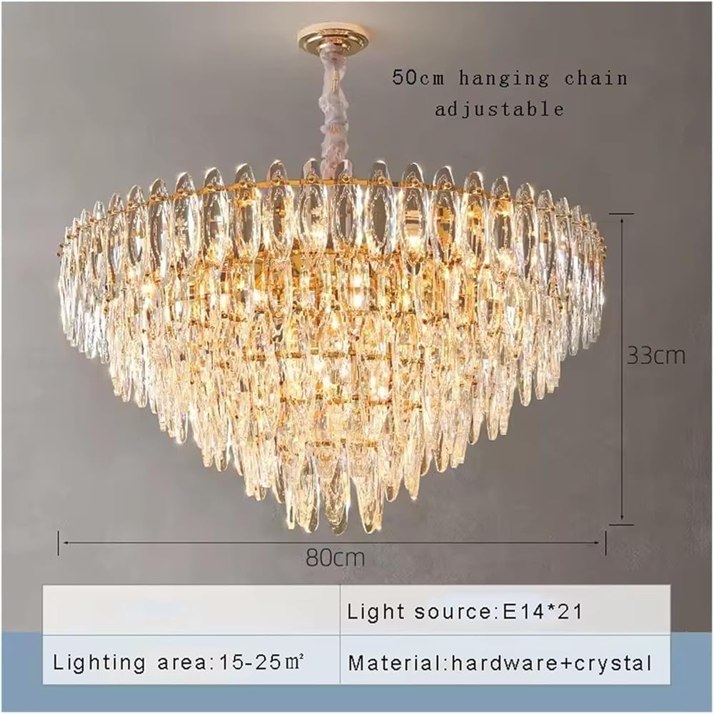 Gold Nordic Luxury Crystal Chandelier Duplex Building Big Lamps for Living Room Lustre Lamparas Household(Dimmable,80cm)