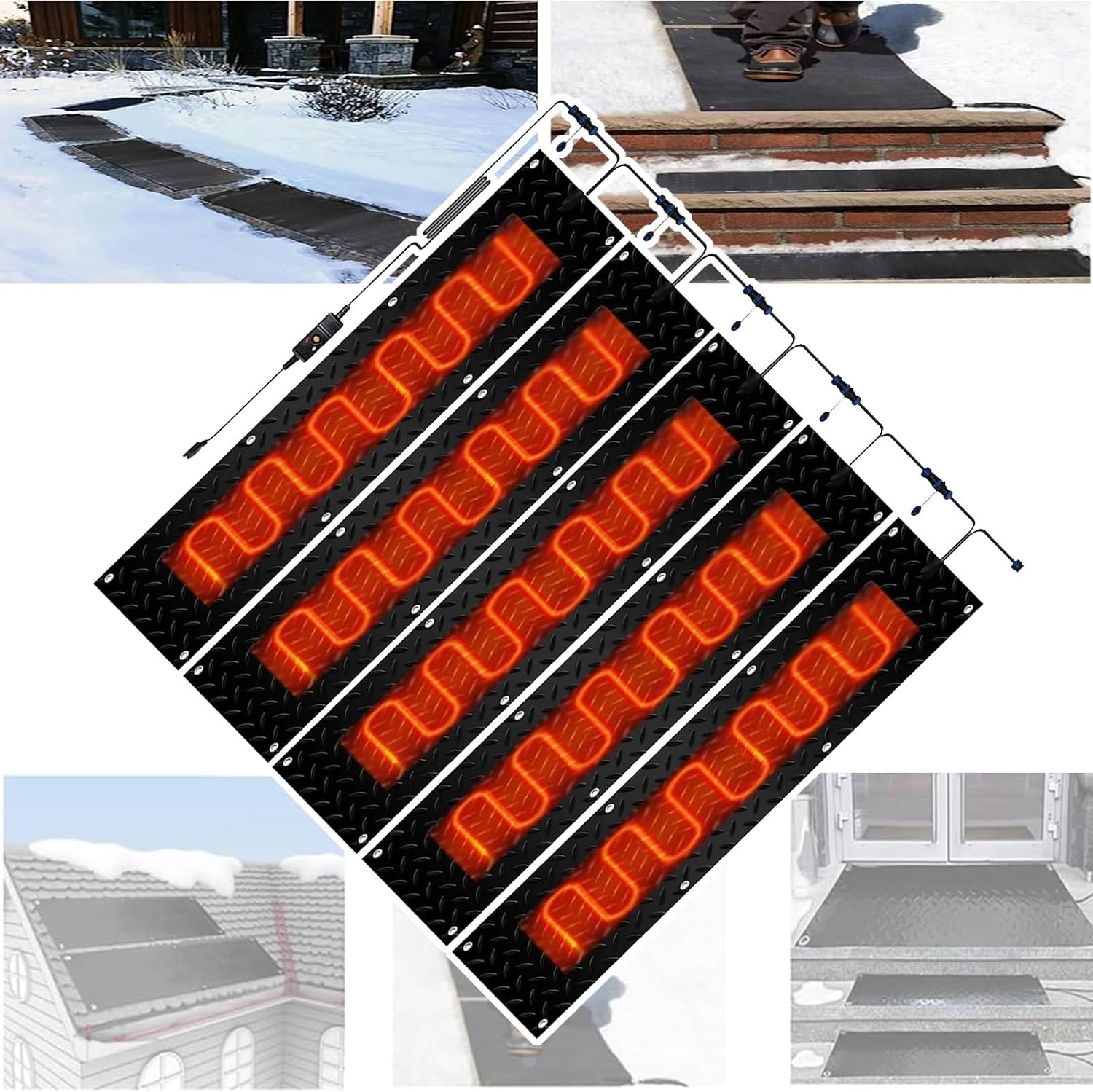 Heated Snow Melting Mats for Entrances No-Slip Heating Stair Heating Mats，1/2/3/4/5 pcs Outdoor Stairs- Non-Slip Winter Removal and Ice Melt Products -Heating Entrance(5 Pcs,30x150cm/12x60in)